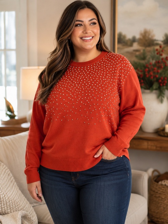 MICHAEL Michael Kors Sweaters - Michael Kors Gold Embellished Rust Orange Knit Sweater Size L